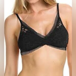New Becca Black Lace Crochet Bikini Top Size D Tie Back